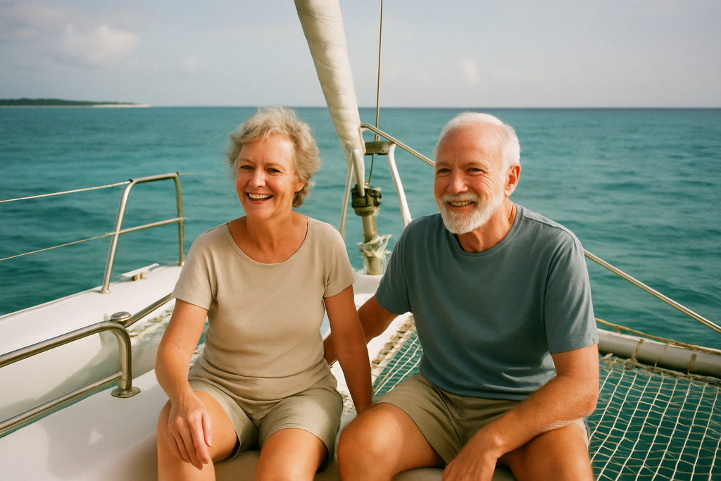 Älteres Paar auf einer Katamaran-Tour vor Barbados