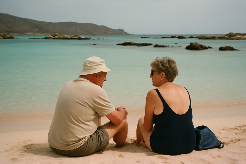 Älteres Paar an der Lagune von Elafonisi auf Kreta
